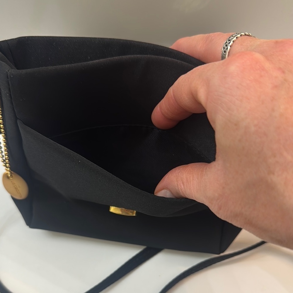 Liz Claiborne Elegant Black Crossbody Bag. Gold colored accents. Skinny strap. - Picture 6 of 9